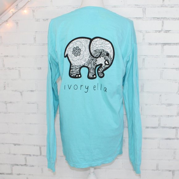 ivory ella Tops - Ivory Ella Elephant Blue Long Sleeve Shirt